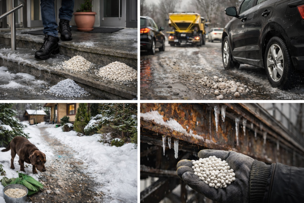 Соль и пескосоль: почему дешёвый противогололёдный материал редко оказывается выгодным